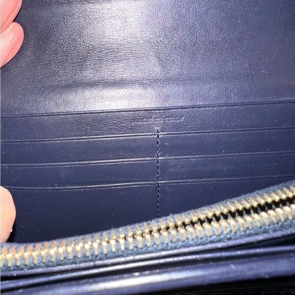 YSL dark navy crocodile embroidered leather long wallet - Picture 7 of 16